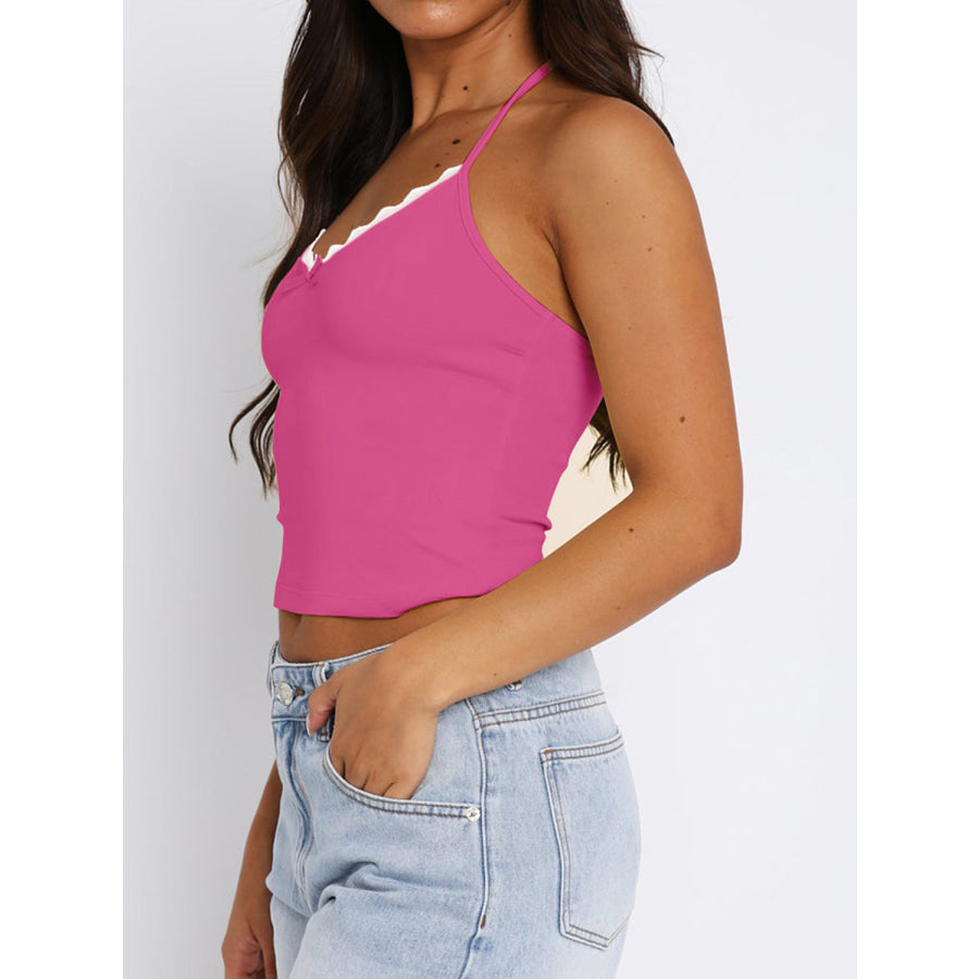 Lace Detail Halter Neck Cami Cerise / XS Apparel and Accessories