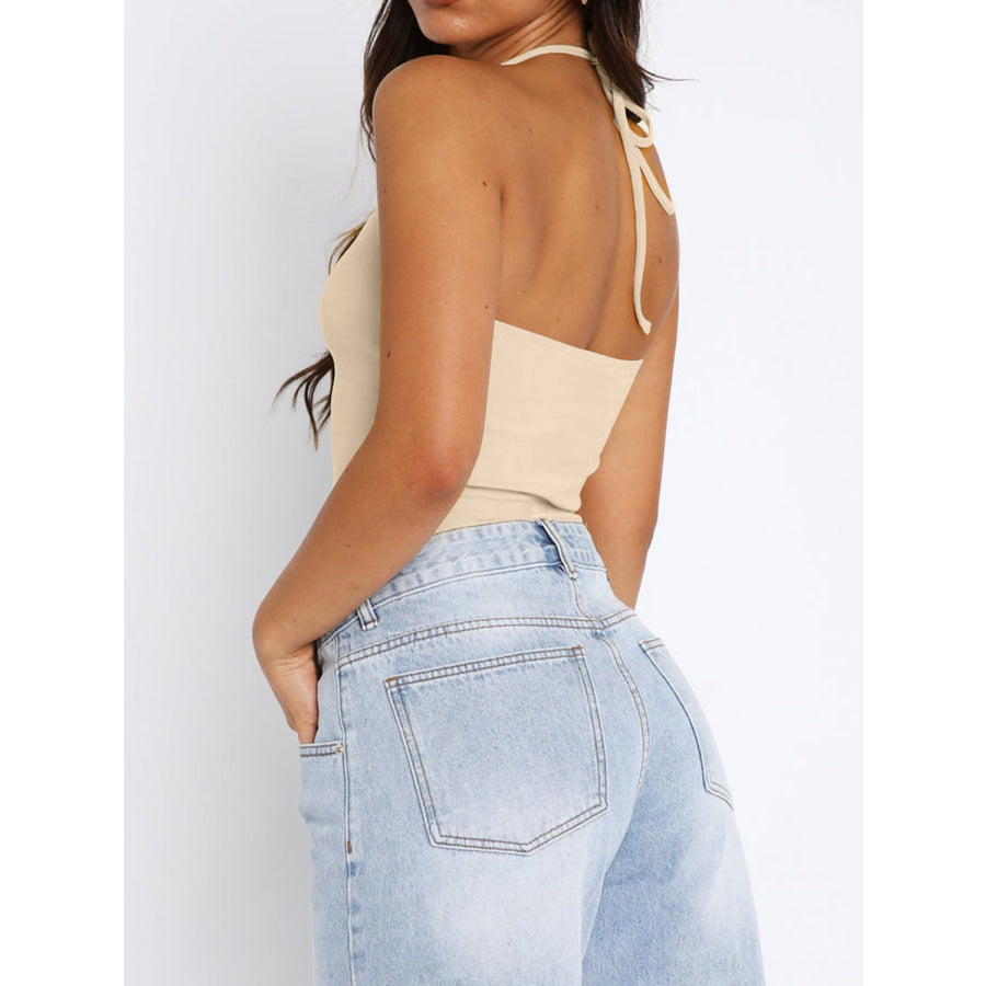 Lace Detail Halter Neck Cami Sand / XS Apparel and Accessories