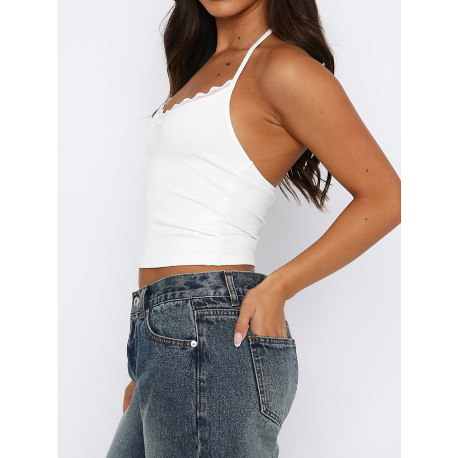 Lace Detail Halter Neck Cami White / XS Apparel and Accessories