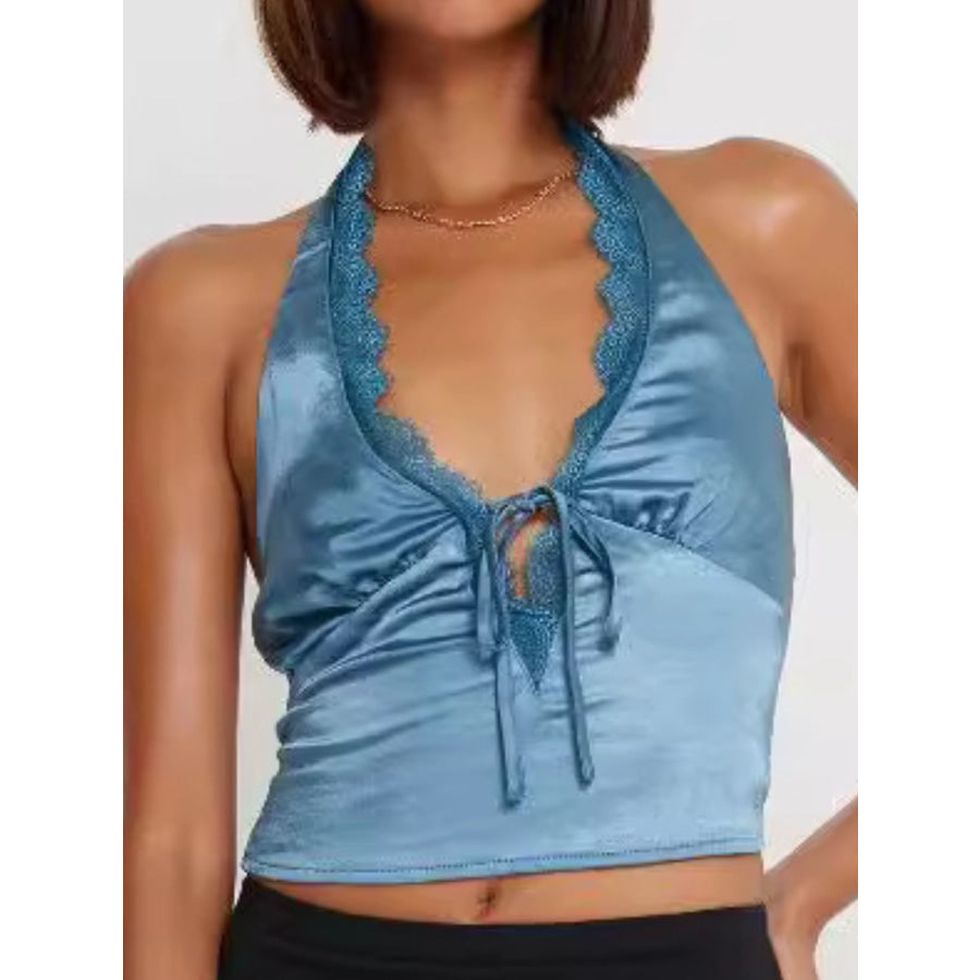 Lace Detail Halter Neck Tank Apparel and Accessories