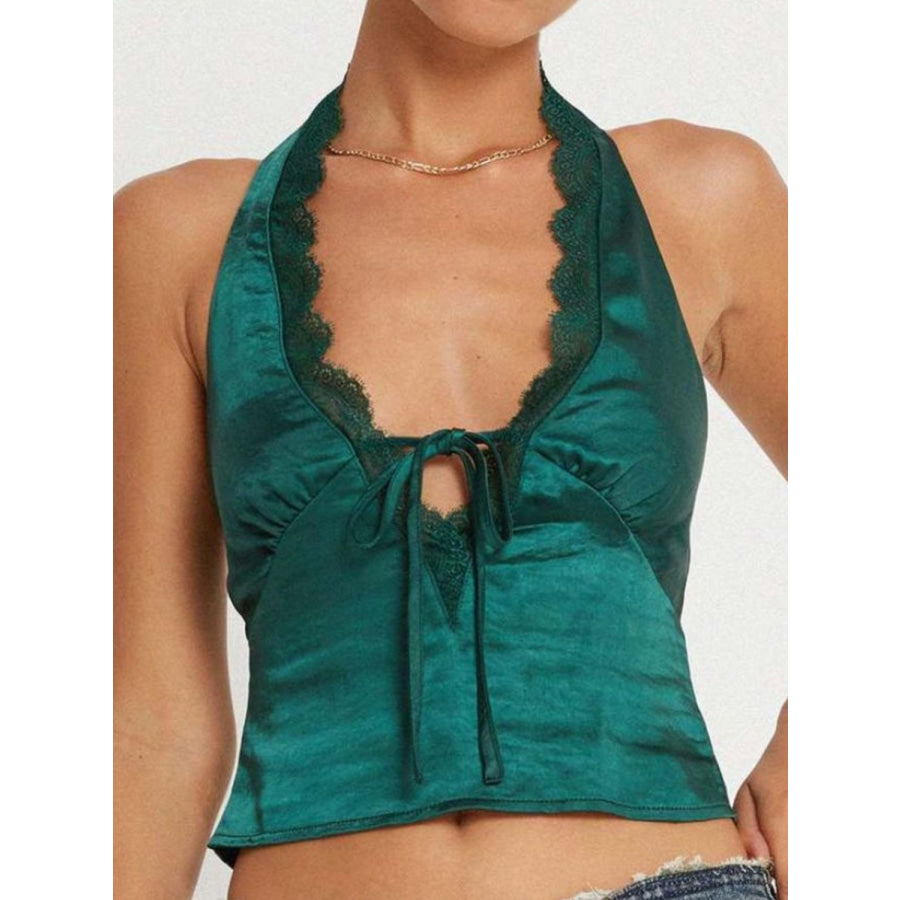 Lace Detail Halter Neck Tank Apparel and Accessories