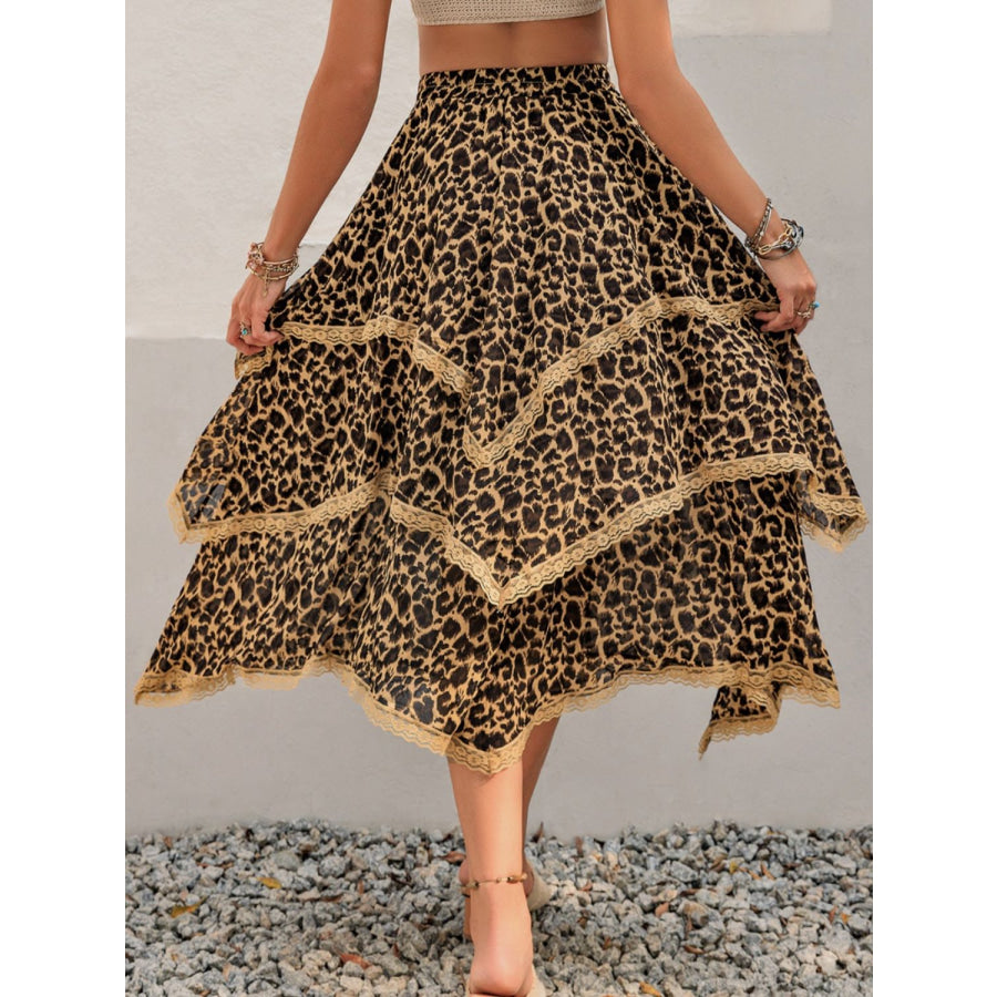 Lace Detail Layered Printed Skirt Apparel and Accessories