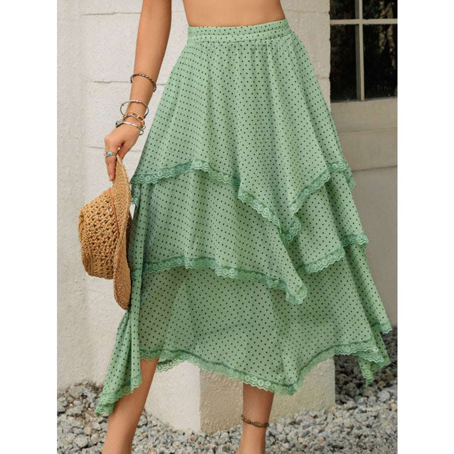 Lace Detail Layered Printed Skirt Apparel and Accessories