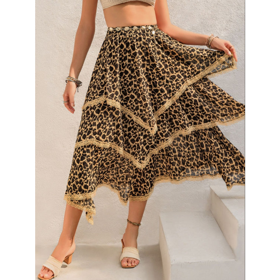 Lace Detail Layered Printed Skirt Apparel and Accessories