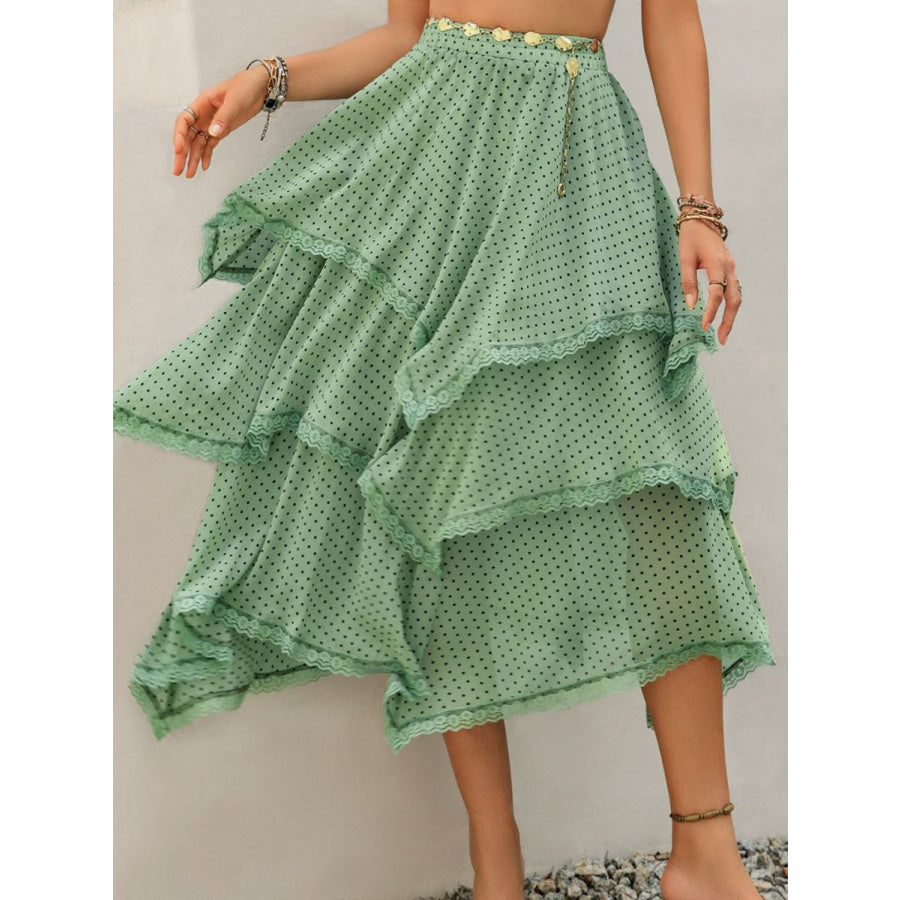 Lace Detail Layered Printed Skirt Apparel and Accessories