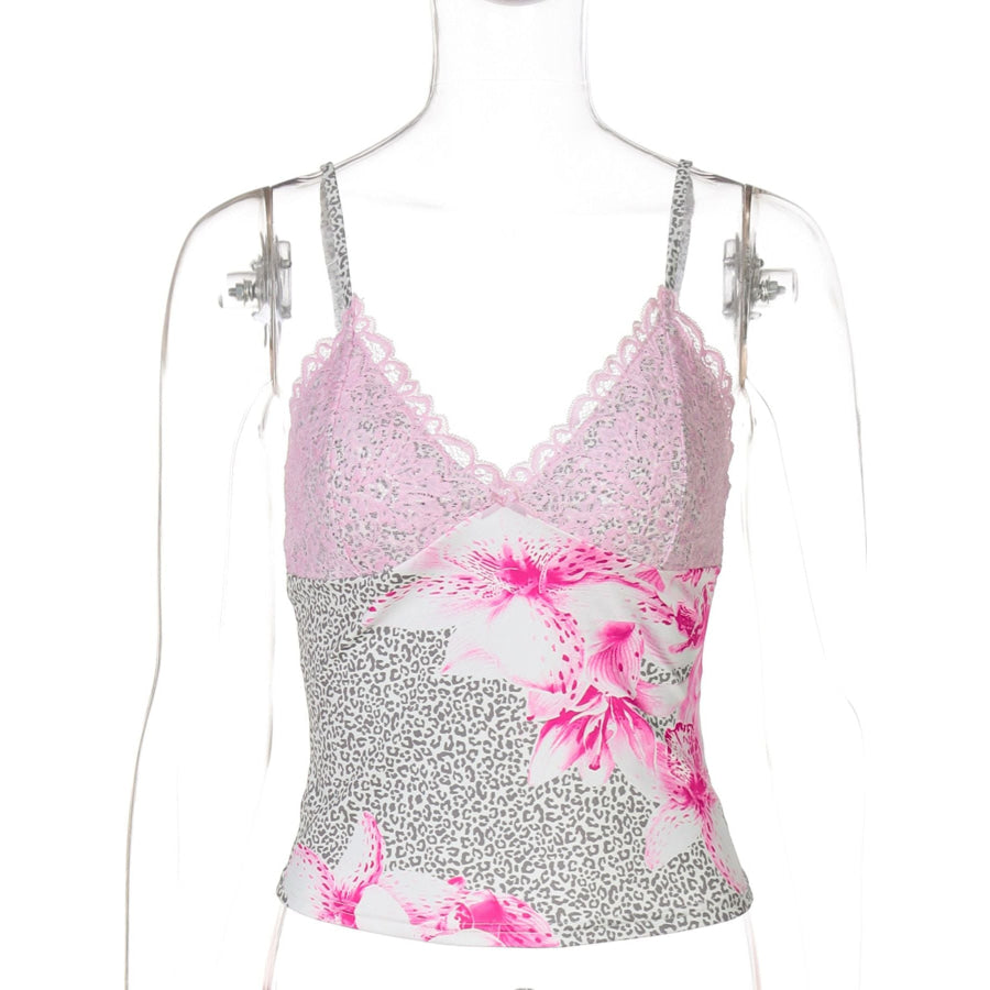 Lace Detail Leopard Cami Apparel and Accessories