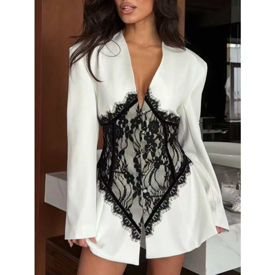 Lace Detail Long Sleeve Blazer Apparel and Accessories