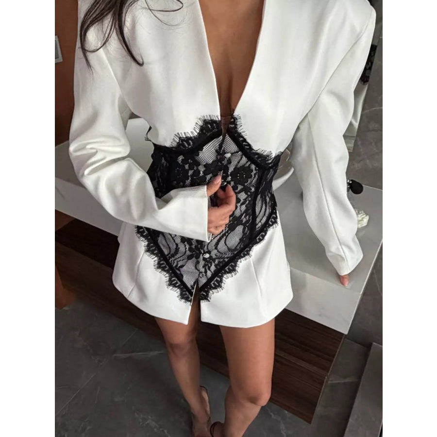 Lace Detail Long Sleeve Blazer Apparel and Accessories