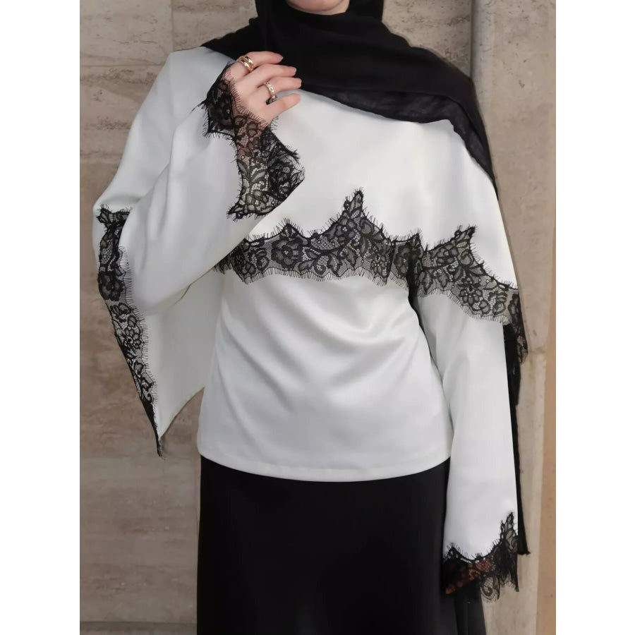 Lace Detail Long Sleeve Blouse White / S Apparel and Accessories