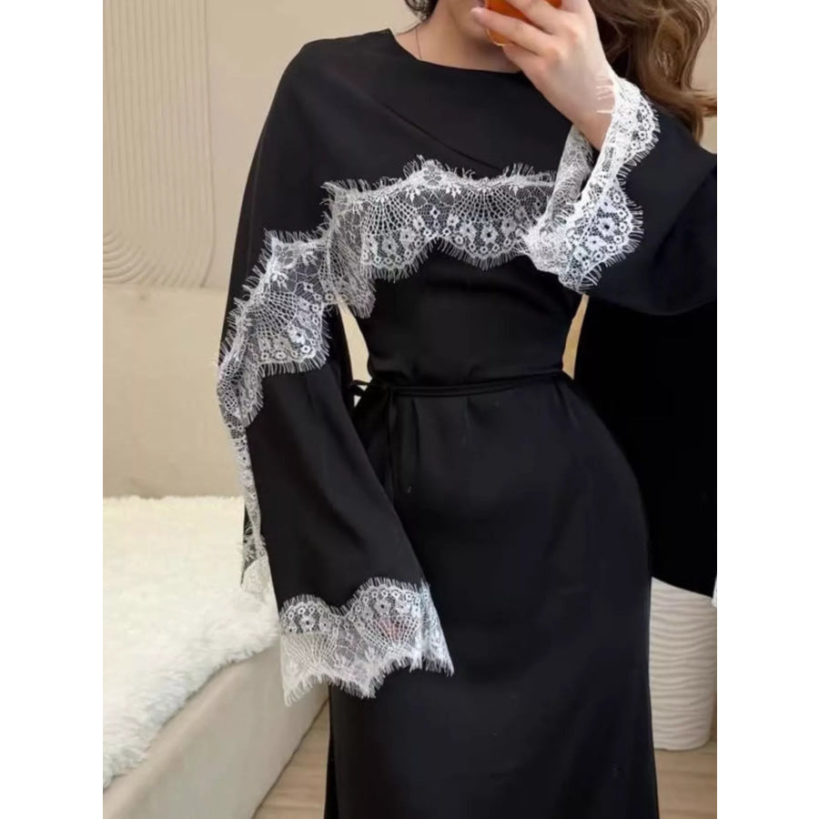 Lace Detail Long Sleeve Maxi Dress Apparel and Accessories