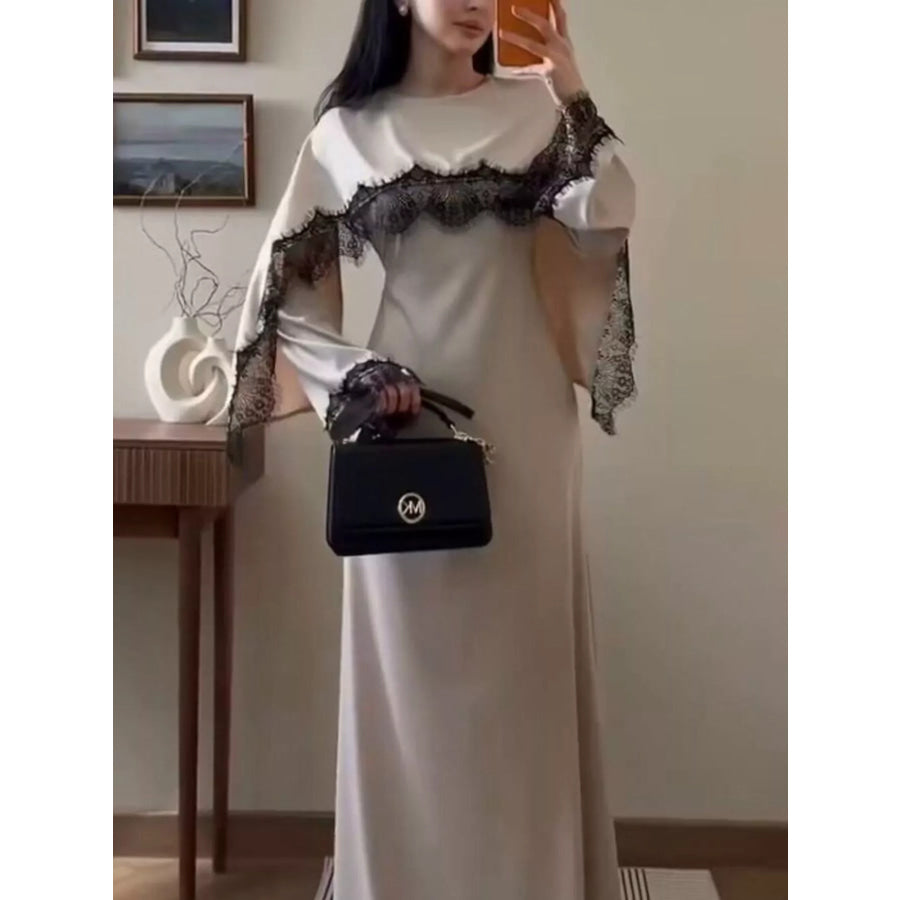 Lace Detail Long Sleeve Maxi Dress Apparel and Accessories
