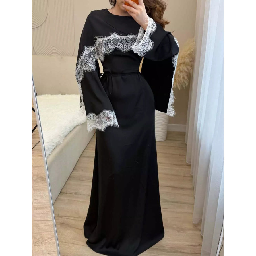 Lace Detail Long Sleeve Maxi Dress Black / S Apparel and Accessories