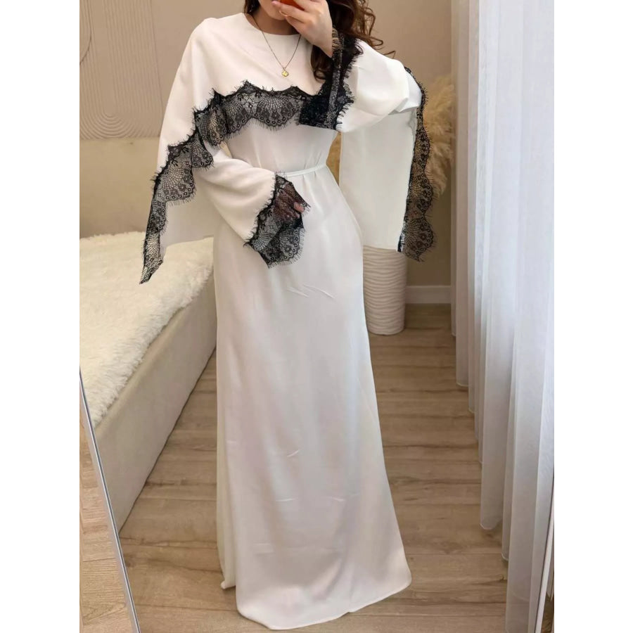 Lace Detail Long Sleeve Maxi Dress White / S Apparel and Accessories