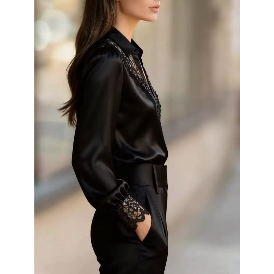 Lace Detail Long Sleeve Shirt Apparel and Accessories