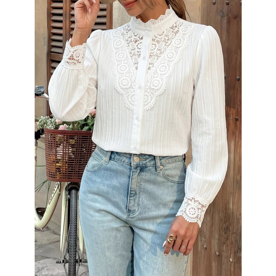 Lace Detail Long Sleeve Shirt Apparel and Accessories