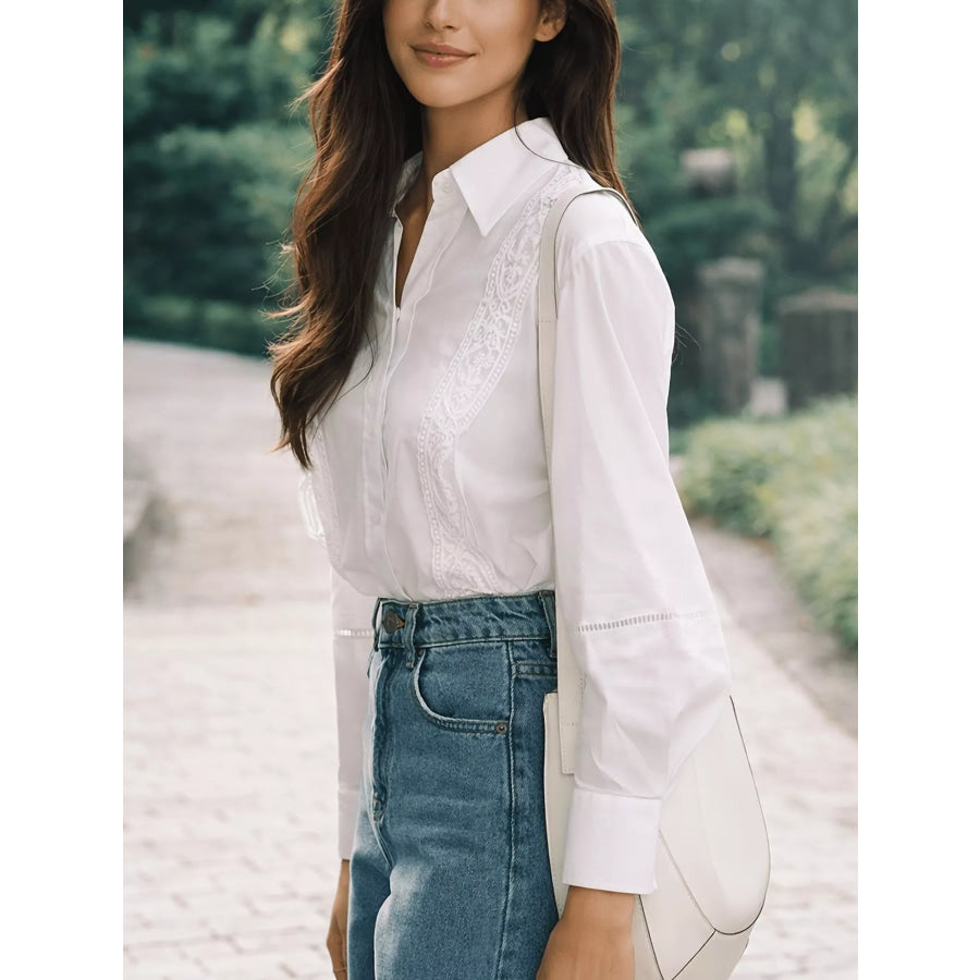 Lace Detail Long Sleeve Shirt Apparel and Accessories