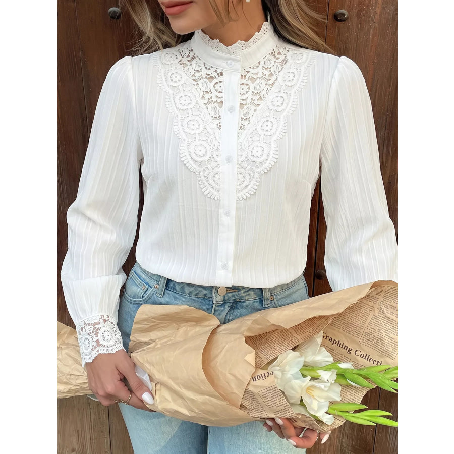 Lace Detail Long Sleeve Shirt Apparel and Accessories