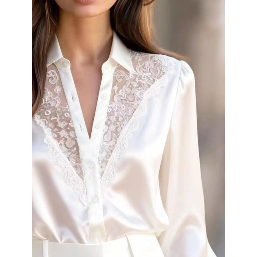 Lace Detail Long Sleeve Shirt Apparel and Accessories