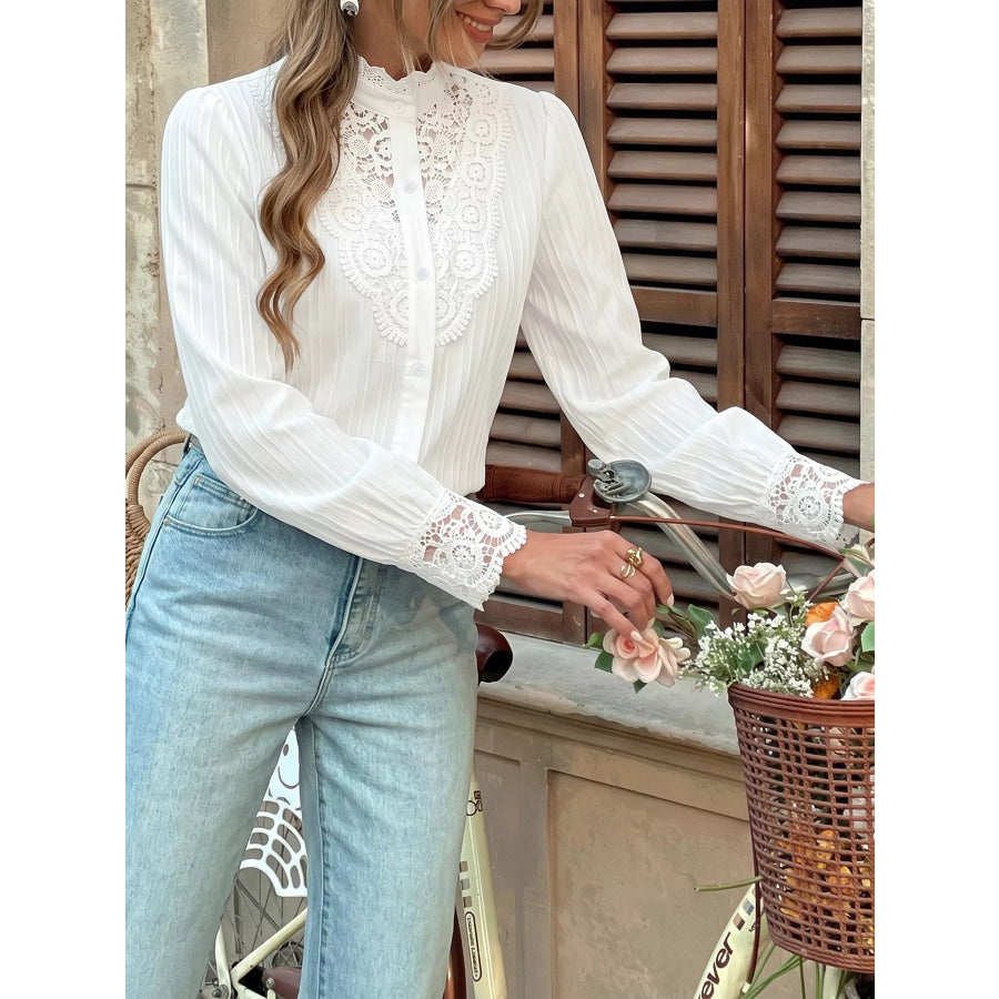 Lace Detail Long Sleeve Shirt Apparel and Accessories
