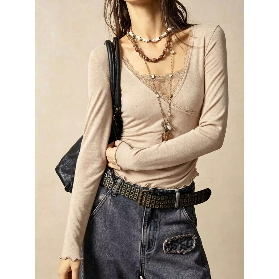 Lace Detail Long Sleeve T-Shirt Apparel and Accessories