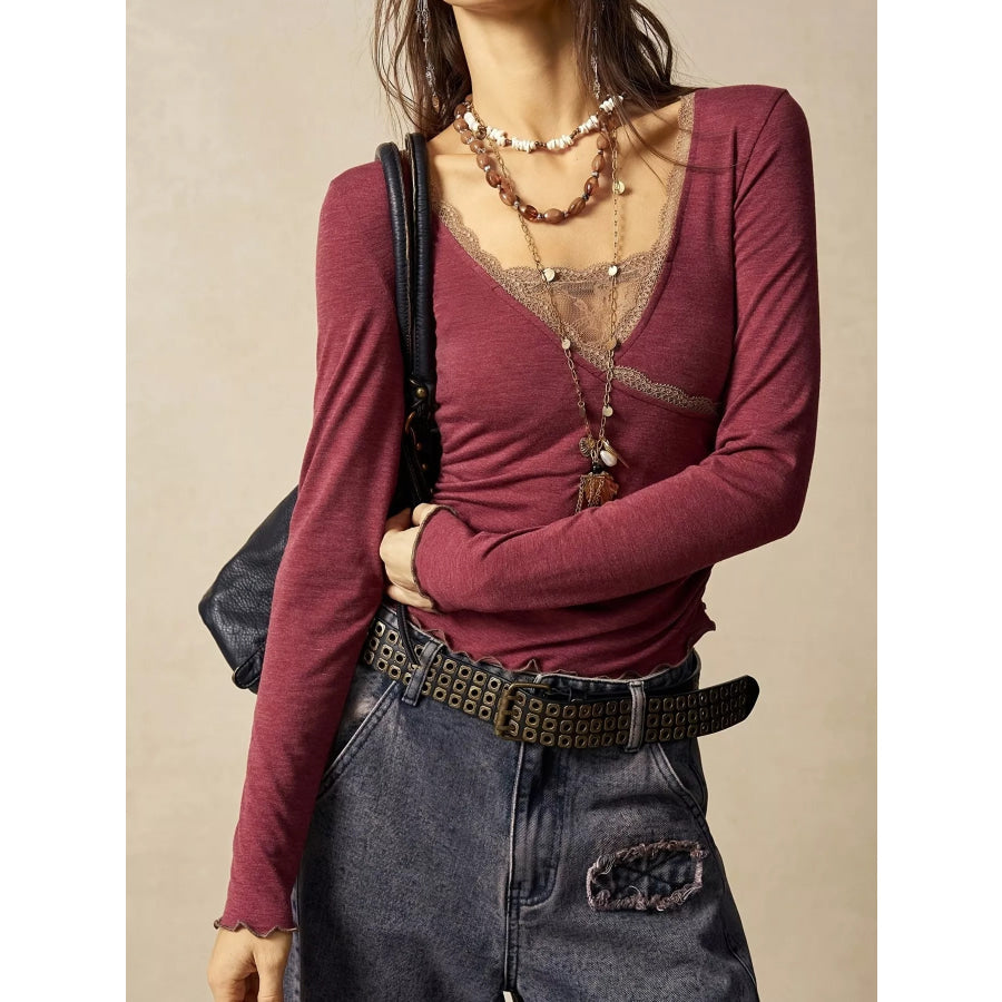Lace Detail Long Sleeve T-Shirt Apparel and Accessories