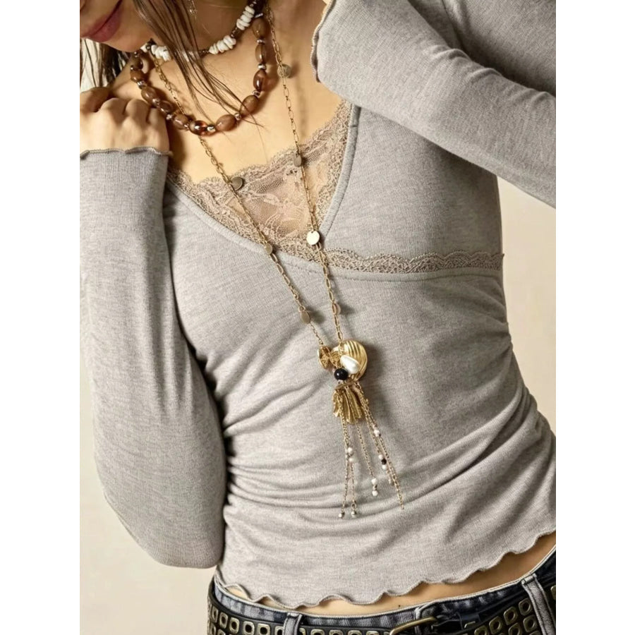 Lace Detail Long Sleeve T-Shirt Apparel and Accessories