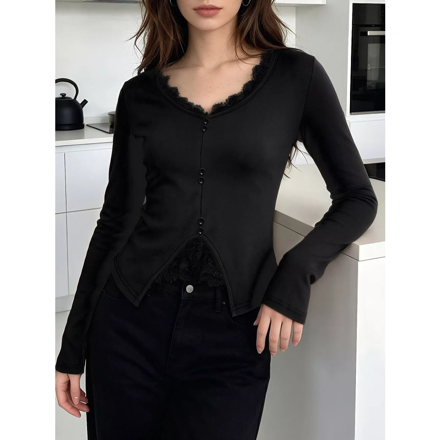 Lace Detail Long Sleeve T-Shirt Apparel and Accessories