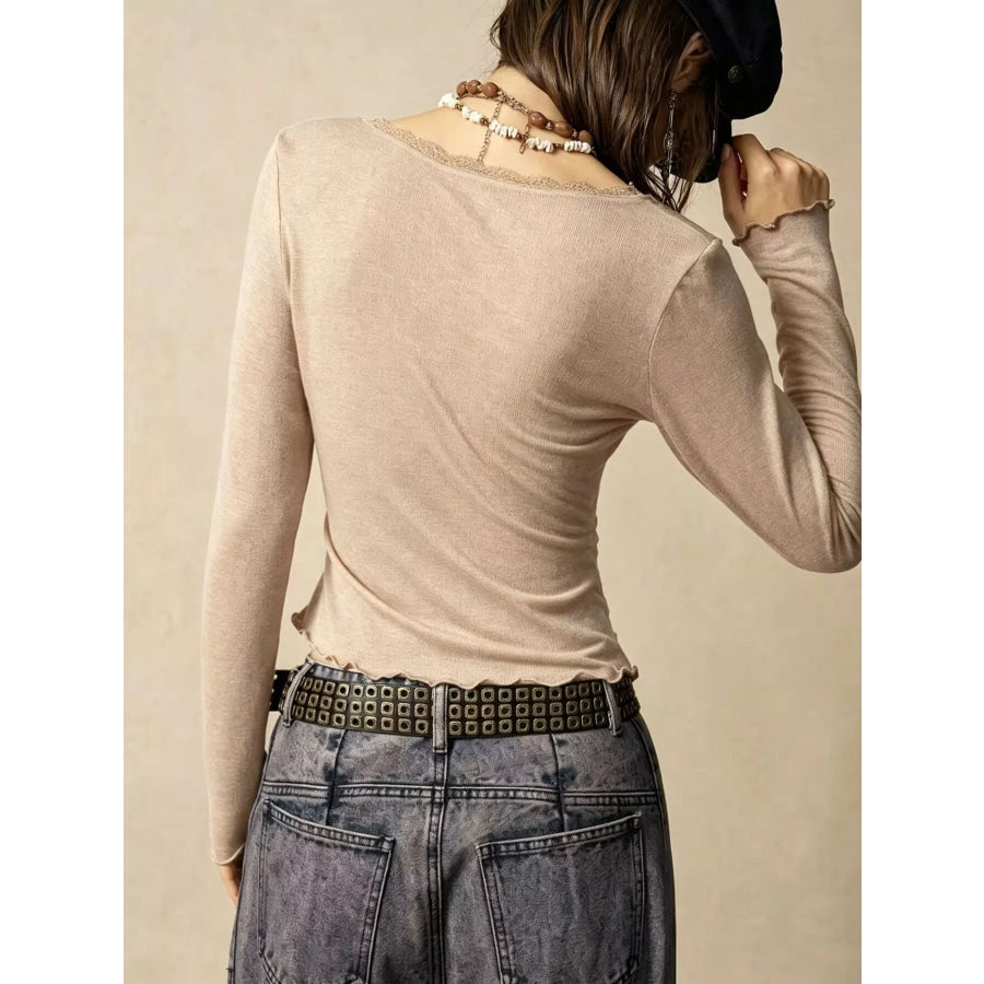 Lace Detail Long Sleeve T-Shirt Apparel and Accessories