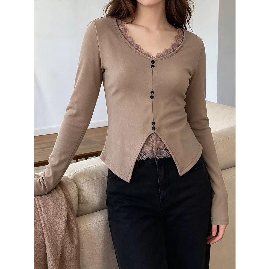 Lace Detail Long Sleeve T-Shirt Apparel and Accessories