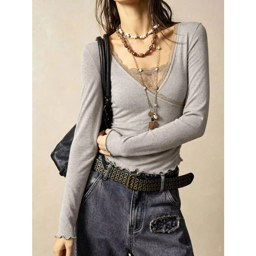 Lace Detail Long Sleeve T-Shirt Apparel and Accessories