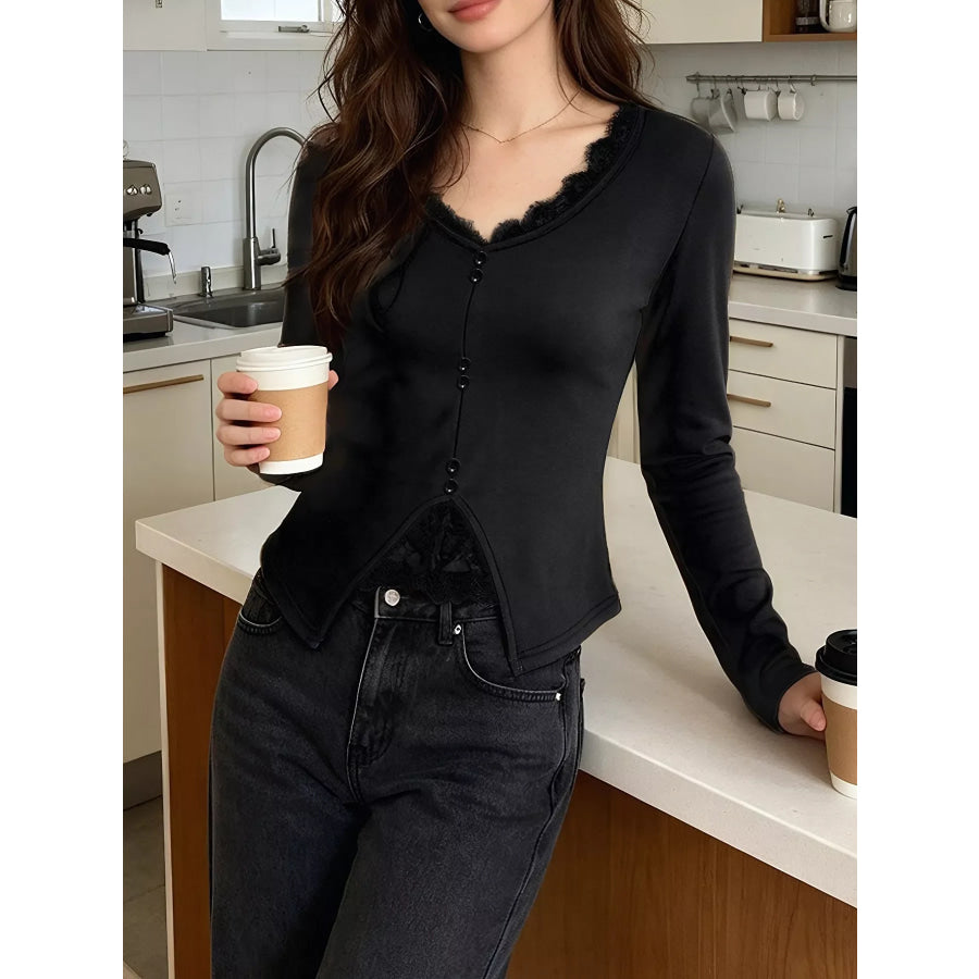 Lace Detail Long Sleeve T-Shirt Apparel and Accessories