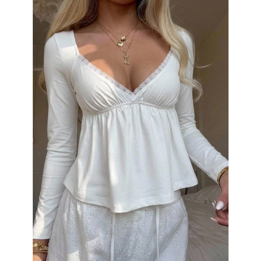 Lace Detail Long Sleeve T-Shirt Apparel and Accessories