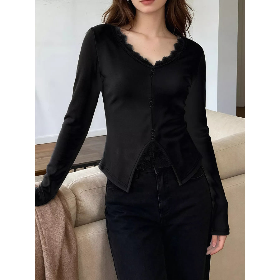 Lace Detail Long Sleeve T-Shirt Apparel and Accessories
