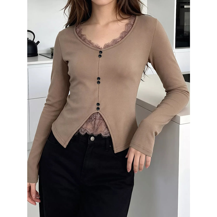 Lace Detail Long Sleeve T-Shirt Apparel and Accessories