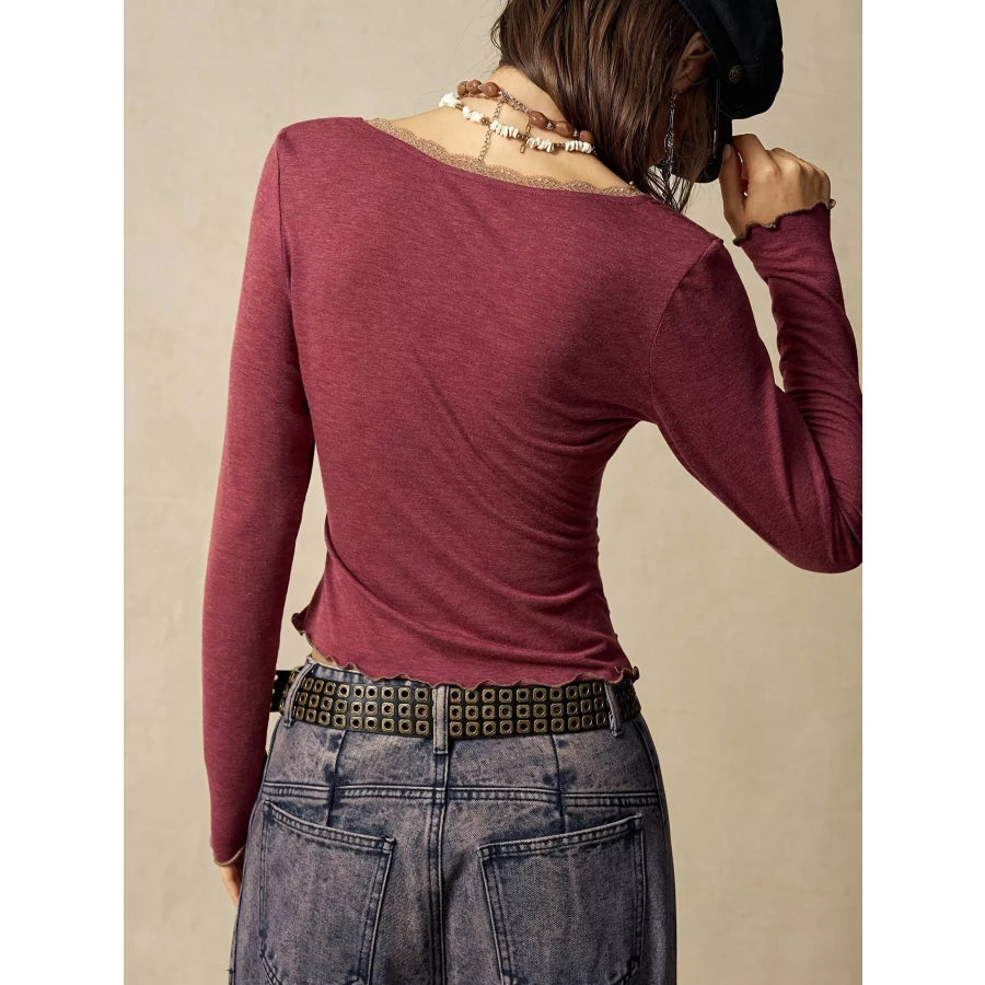 Lace Detail Long Sleeve T-Shirt Apparel and Accessories