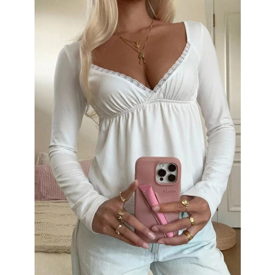 Lace Detail Long Sleeve T-Shirt Apparel and Accessories
