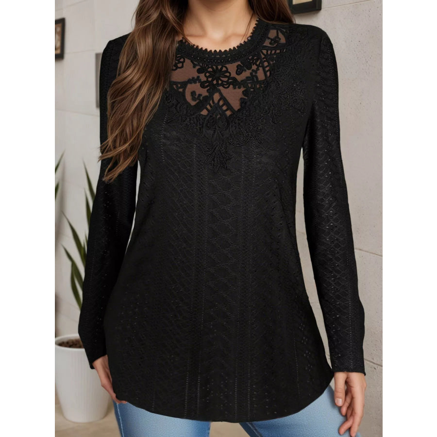 Lace Detail Long Sleeve T-Shirt Black / S Apparel and Accessories
