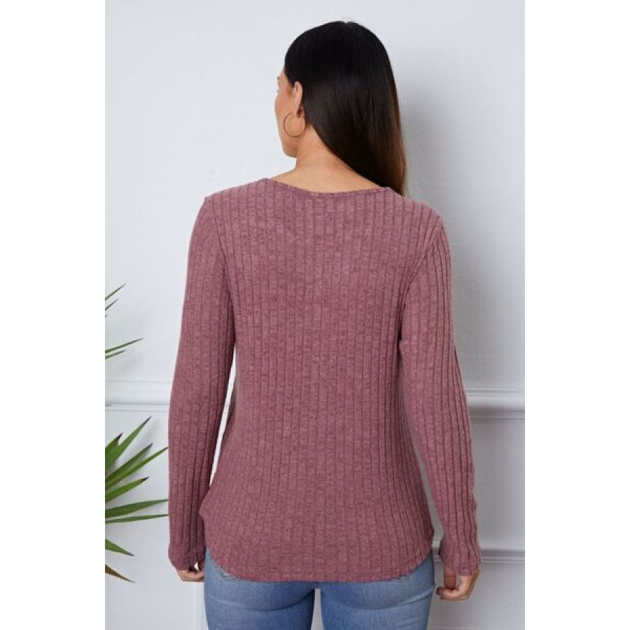 Lace Detail Long Sleeve T-Shirt Light Mauve / S Clothing