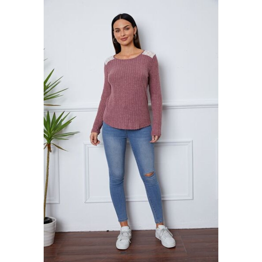 Lace Detail Long Sleeve T-Shirt Clothing