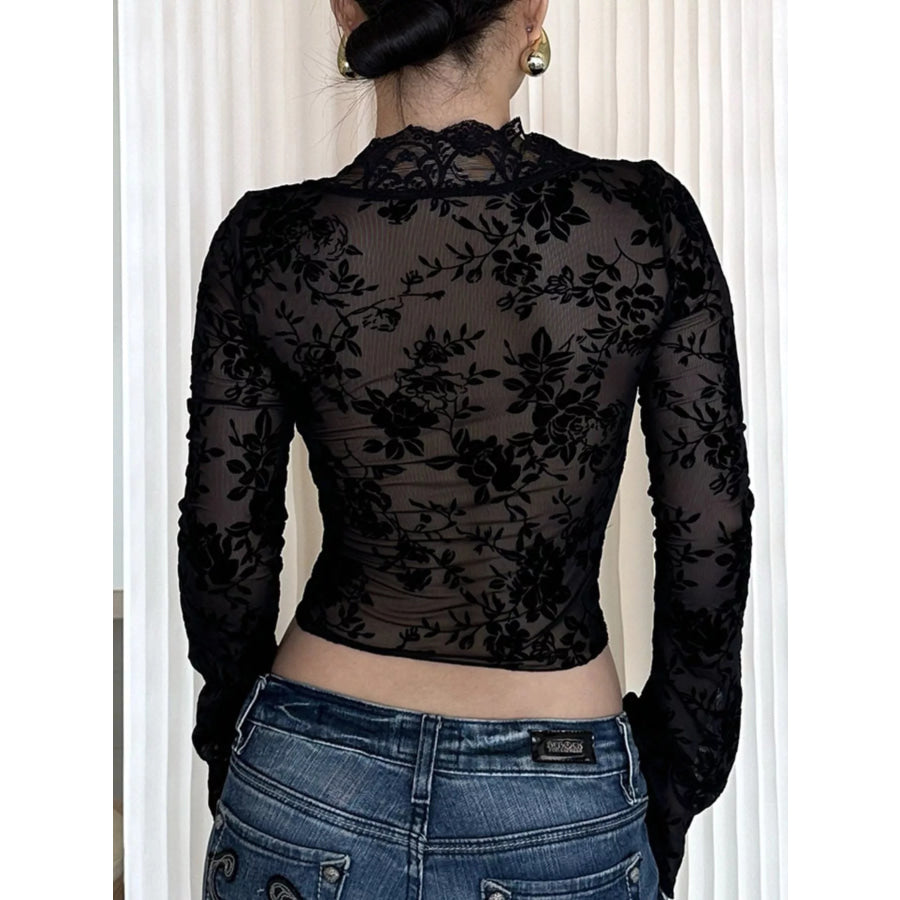 Lace Detail Long Sleeve Top Apparel and Accessories