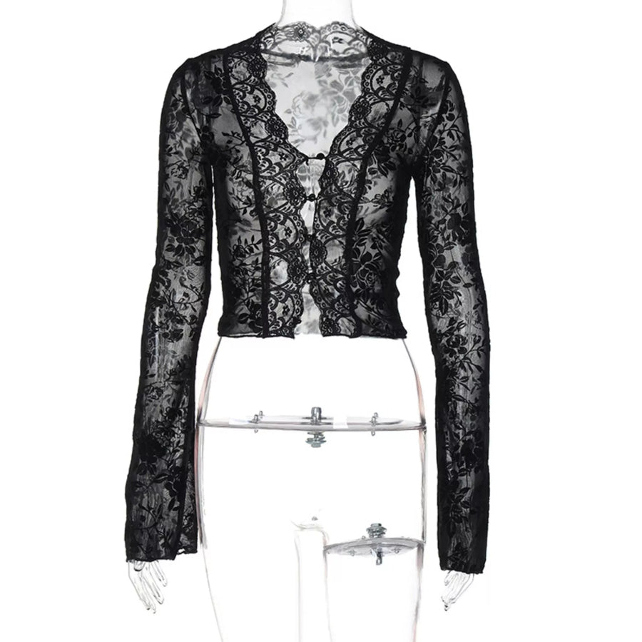 Lace Detail Long Sleeve Top Apparel and Accessories
