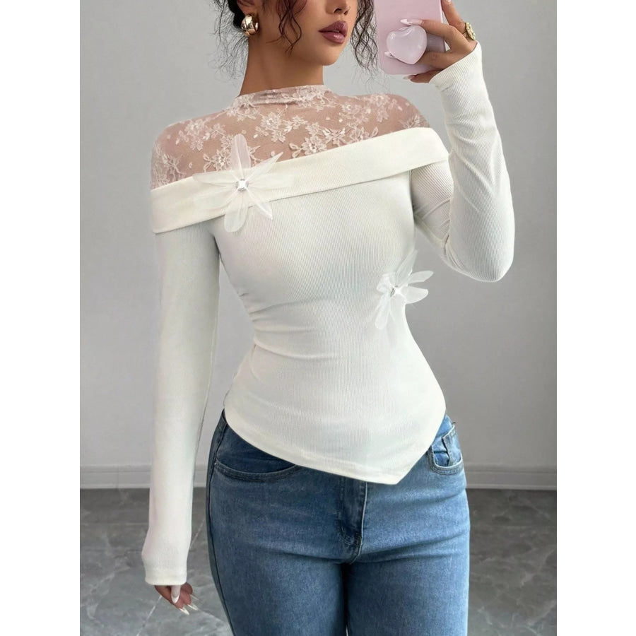 Lace Detail Long Sleeve Top Apparel and Accessories