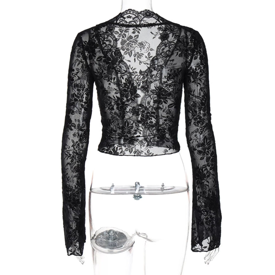Lace Detail Long Sleeve Top Apparel and Accessories
