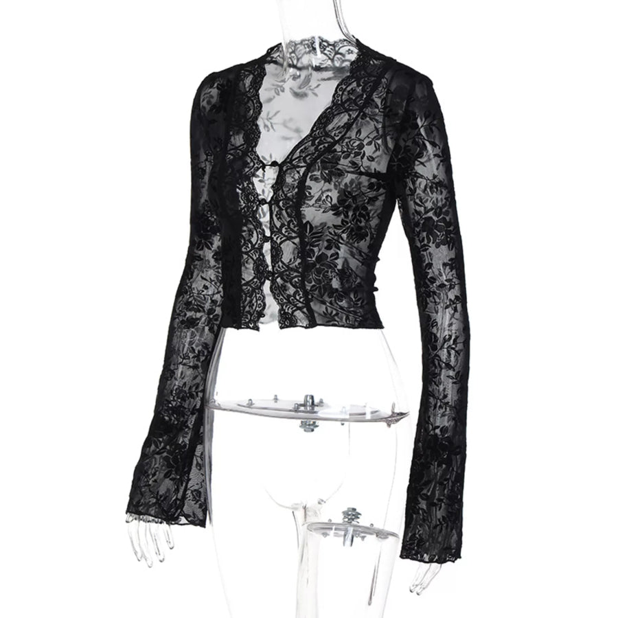 Lace Detail Long Sleeve Top Apparel and Accessories