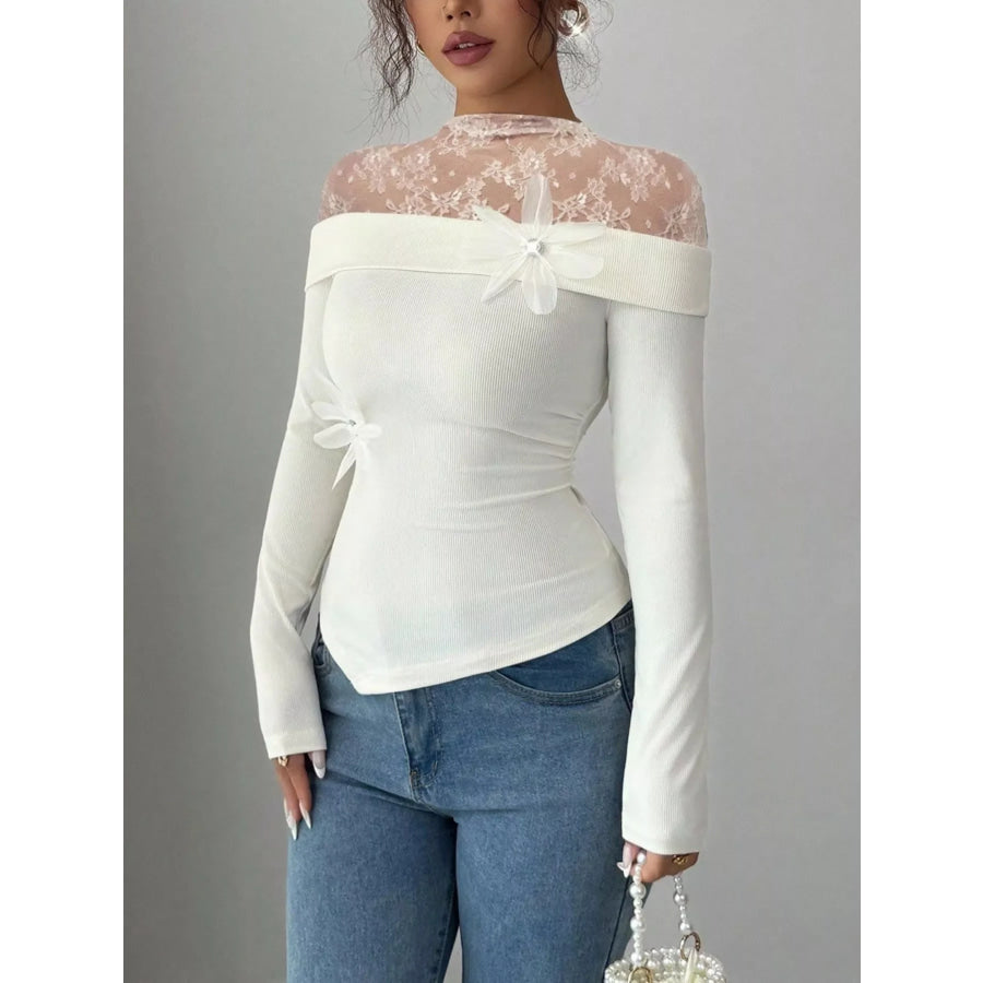 Lace Detail Long Sleeve Top White / S Apparel and Accessories