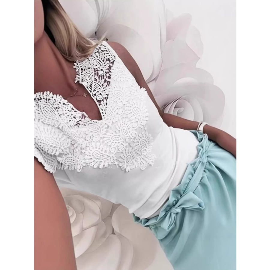 Lace Detail Notched Tank Apparel and Accessories