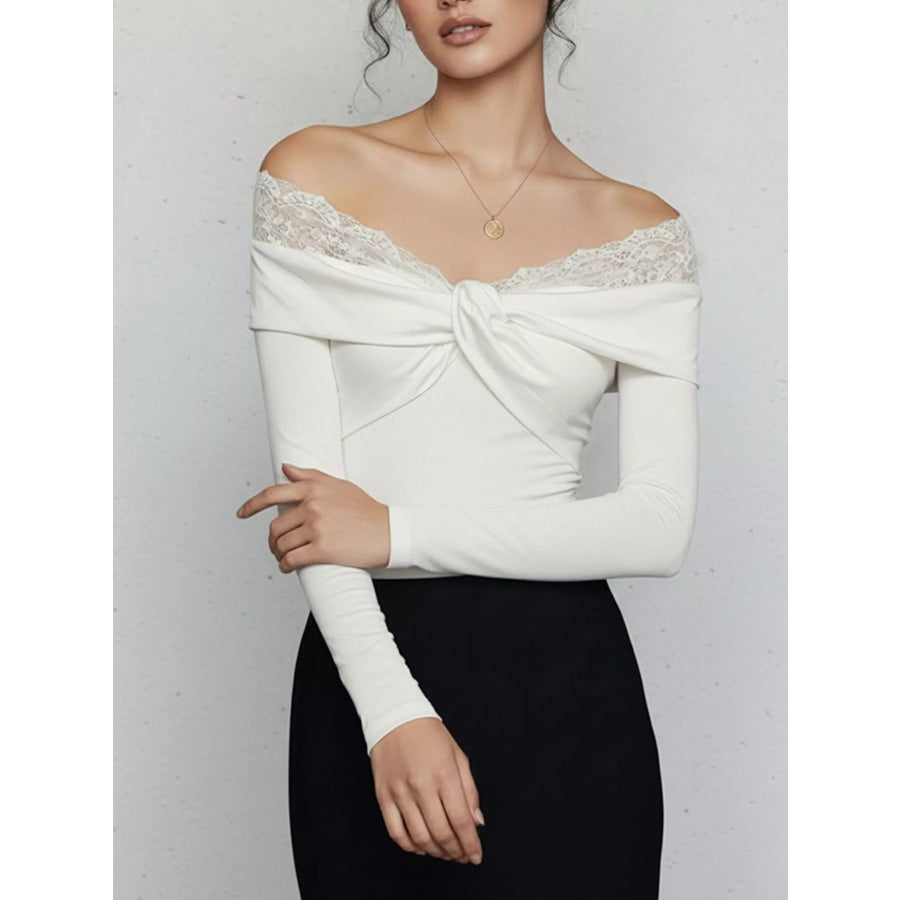 Lace Detail Off-Shoulder Long Sleeve Bodysuit Apparel and Accessories