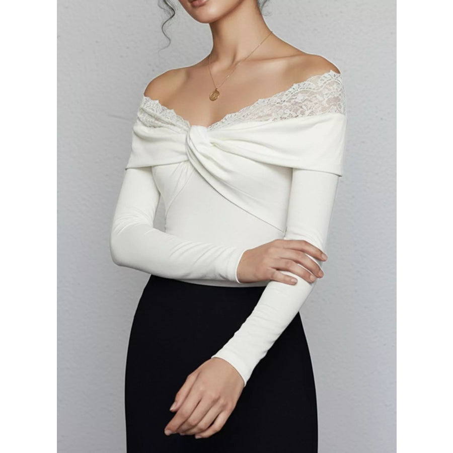 Lace Detail Off-Shoulder Long Sleeve Bodysuit Apparel and Accessories