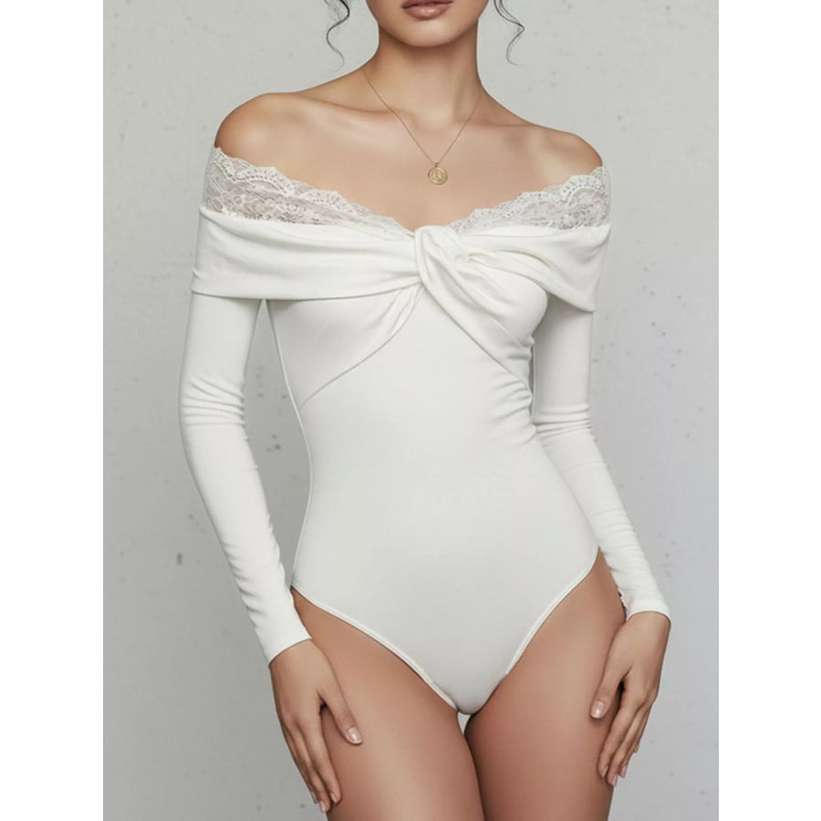 Lace Detail Off-Shoulder Long Sleeve Bodysuit Apparel and Accessories
