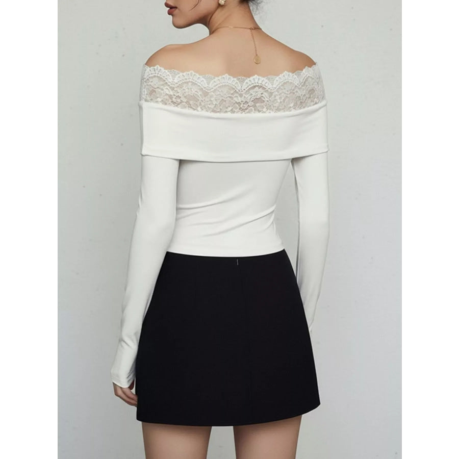 Lace Detail Off-Shoulder Long Sleeve Bodysuit Apparel and Accessories
